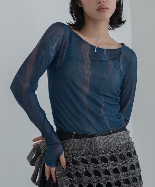 tシャツ アート柄スクエアネックシアートップス/新色追加 レディース