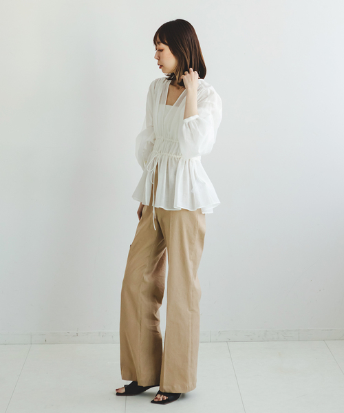 ブラウス シャツ 「CLEIO」リボンギャザーシアーブラウス レディース CLEIO】リボンギャザーシアーブラウス（シャツ/ブラウス