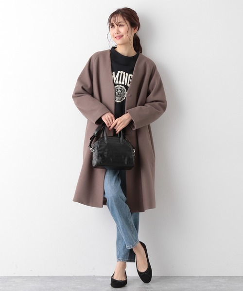 「GLOBAL WORK」 ノーカラーコート MEDIUM ブラウン レディース_画像9