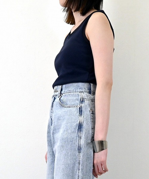 STYLEBLOCK タンクトップ ノースリーブ リブ×チュールトリミング