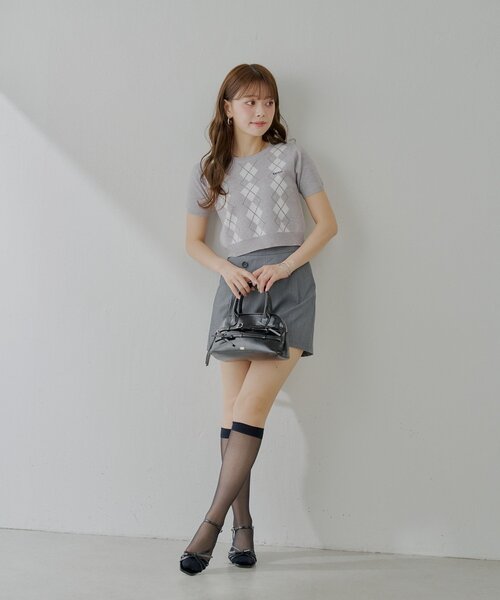 Chico ニット セーター アーガイル半袖チビニット レディース