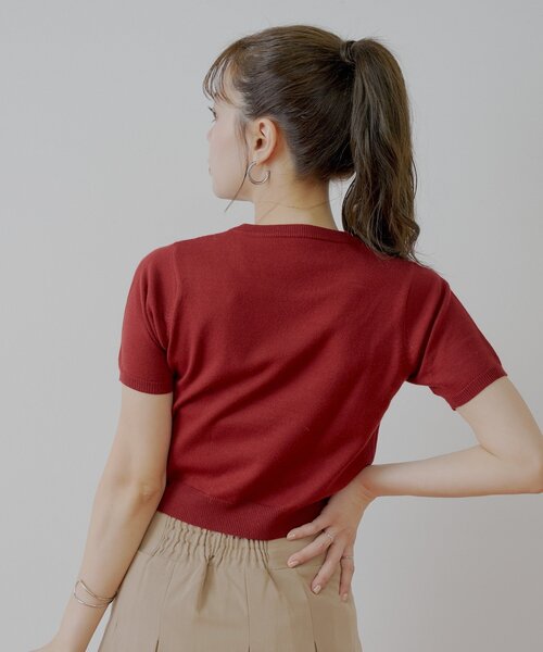 ニット セーター アーガイル半袖ニットトップス レディース Chico ニット セーター アーガイル半袖チビニット レディース