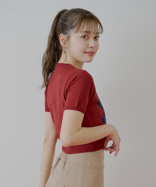Burberry アーガイル柄 半袖セーター M BURBERRY バーバリー アーガイル柄 Vネック ロゴ ニット