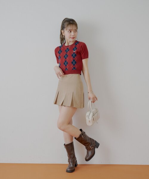 Chico ニット セーター アーガイル半袖チビニット レディース