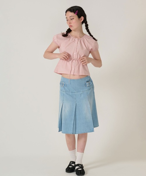 TINA：JOJUN 刺繍入り ウエストリボンブラウス TINA：JOJUN ブラウス シャツ 刺繍入り ウエストリボンブラウス