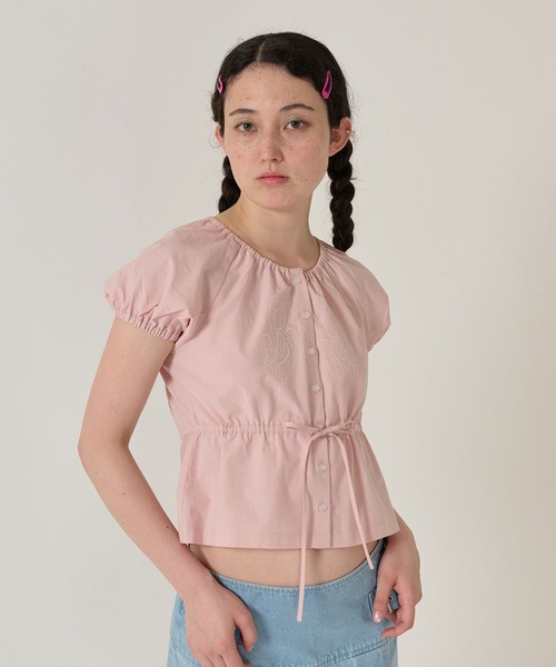 ブラウス シャツ 刺繍入り ウエストリボンブラウス TINA：JOJUN レディース TINA：JOJUN ブラウス シャツ 刺繍入り ウエストリボンブラウス