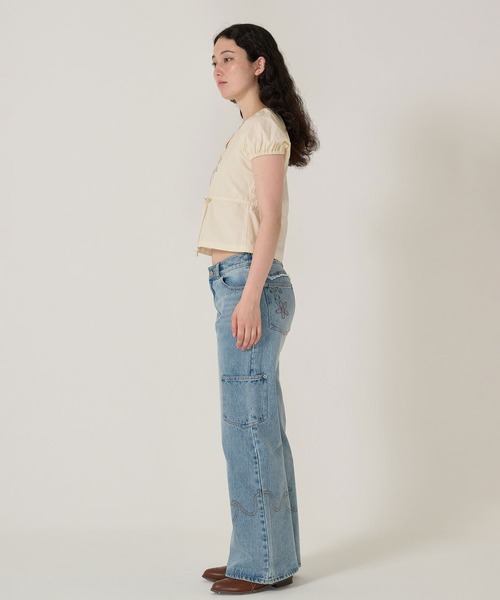 TINA：JOJUN 刺繍入り ウエストリボンブラウス TINA：JOJUN ブラウス シャツ 刺繍入り ウエストリボンブラウス