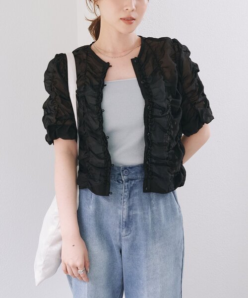 ブラウス シャツ B シャーリングシアーカーディガン レディース