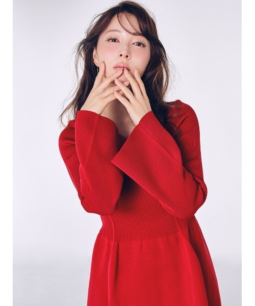 セルフォード フィット&フレアカットワンピース 定価1.8万 レッド CELFORD（セルフォード） ワンピース ベルスリーブホールガーメント