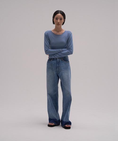 [ENOF] обработка Denim брюки M индиго голубой женский 
