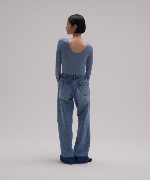 [ENOF] обработка Denim брюки M индиго голубой женский 