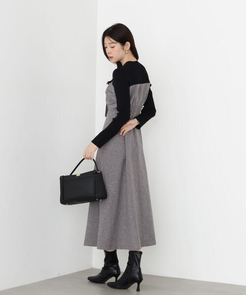 styling/ スタイリング ボリュームスリーブ ドッキングワンピース 黒 styling/ スタイリング ボリュームスリーブ ドッキング