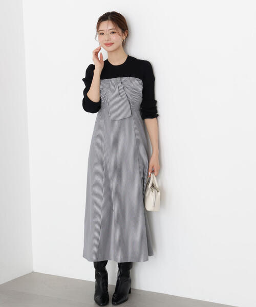 OBLI／リボングログランドッキングワンピース PROPORTION BODY DRESSING ワンピース フロントリボンドッキング