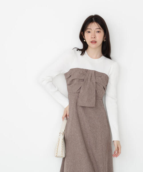 OBLI／リボングログランドッキングワンピース PROPORTION BODY DRESSING ワンピース フロントリボンドッキング