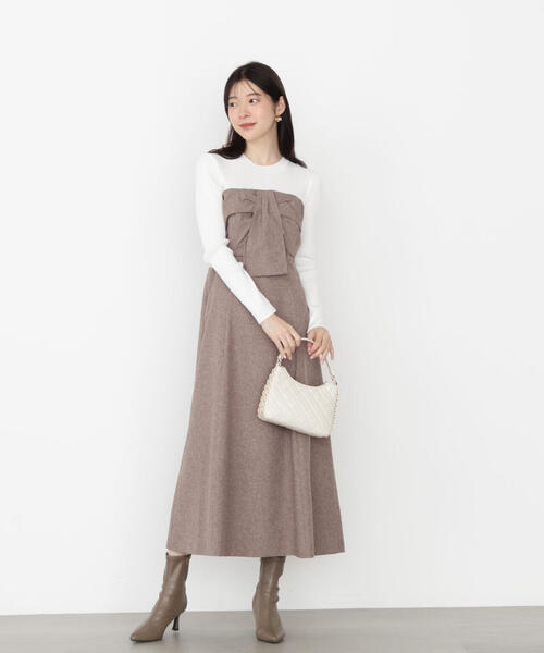 OBLI/リボングログランドッキングワンピース PROPORTION BODY DRESSING ワンピース フロントリボンドッキング