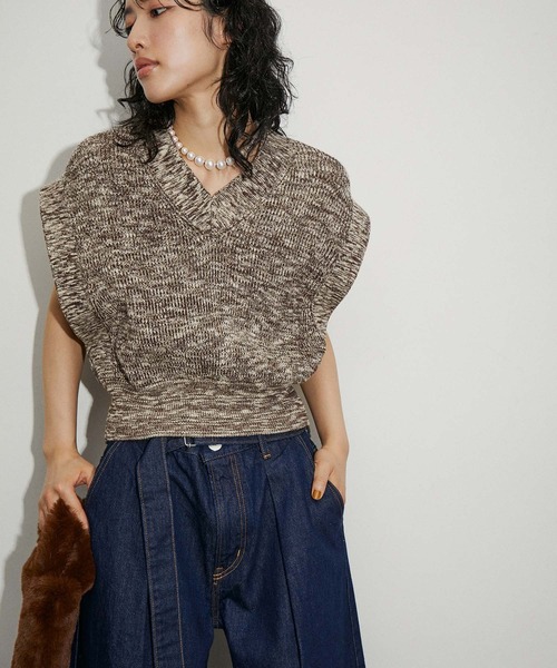 adam et rope アルパカニットベスト ADAM ET ROPE'（アダムエロペ） ニットベスト FREE ブラウン系その他2