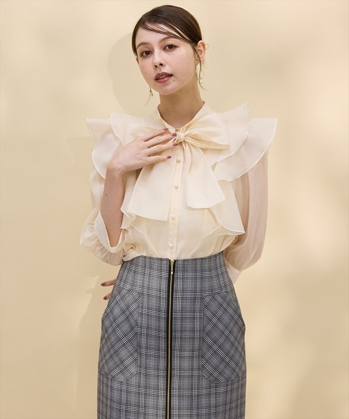 SWINGLE スカート 「日本製」フロントジップポケットデザインチェック