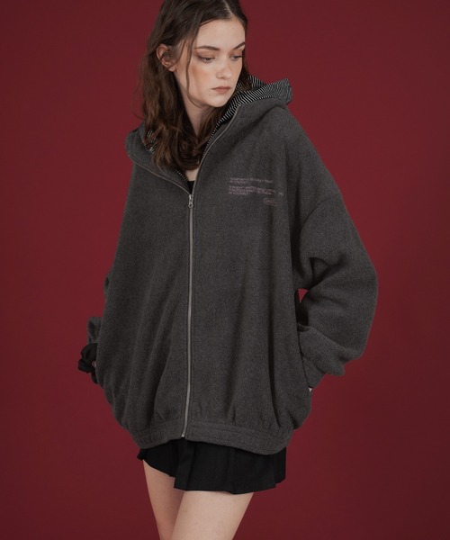 Mili affinity パーカー ロゴ刺繍オーバーサイズボアフリースジップ