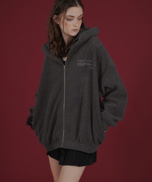 Mili affinity パーカー ロゴ刺繍オーバーサイズボアフリースジップ