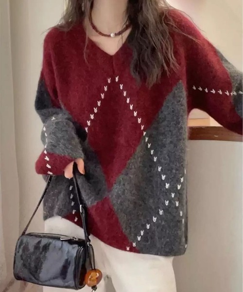 CADBURY（キャドバリー） ニット セーター Vネックアーガイル柄ニット