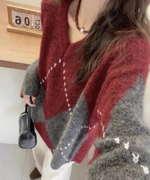 CADBURY（キャドバリー） ニット セーター Vネックアーガイル柄ニット