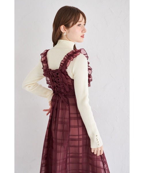 tocco closet フリル付きバックレースアップシアーチェックワンピース tocco closet ワンピース フリル付きバックレースアップシアーチェック