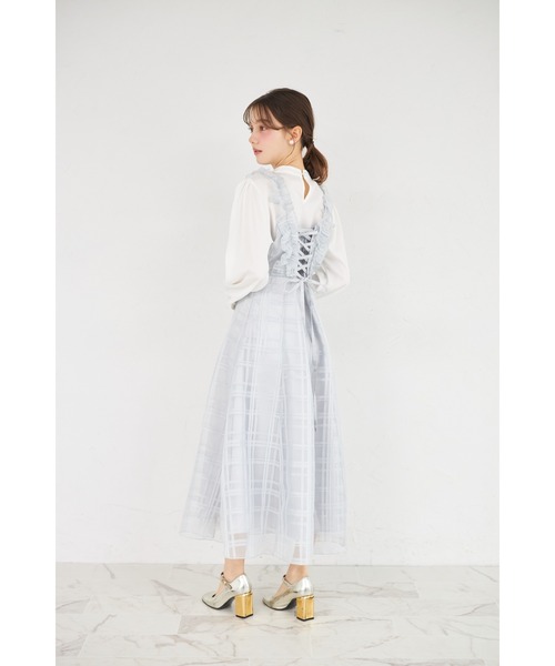 y*u様 tocco closet フリル付きバックレースアップシアーチェックワ tocco closet（トッコ クローゼット） ワンピース フリル付きバック