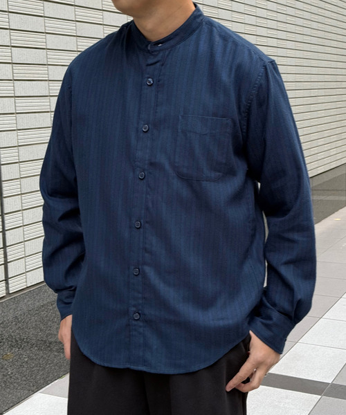 ikka（イッカ） シャツ イージ−ケアネルバンドカラーシャツ メンズ