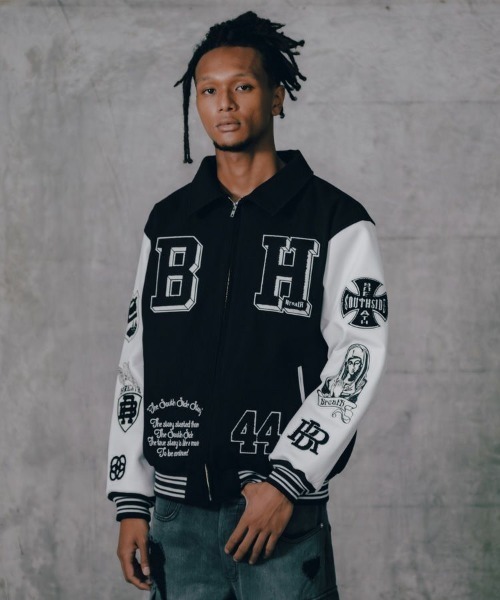 ダウンジャケット ダウン 「BREATH」BH PATCH STADIUM JACKET / ブラック 「BR25AW-O0002」 メンズの画像
