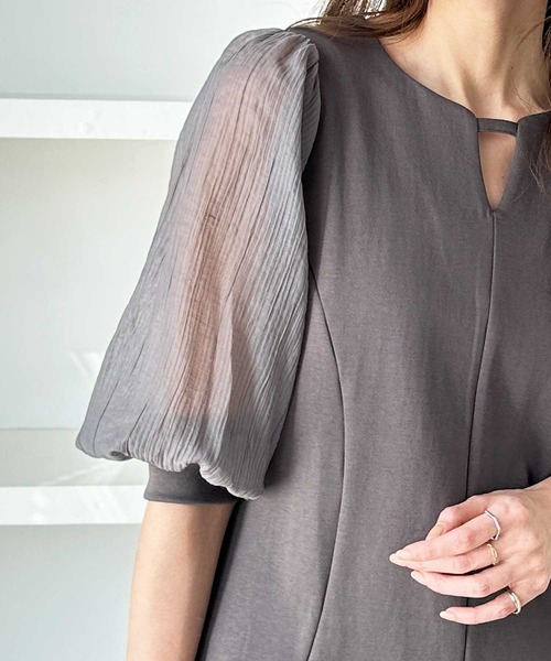 「GeeRA」 7分袖ワンピース MEDIUM チャコール レディース_画像3