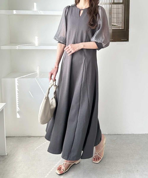 「GeeRA」 7分袖ワンピース MEDIUM チャコール レディース_画像4