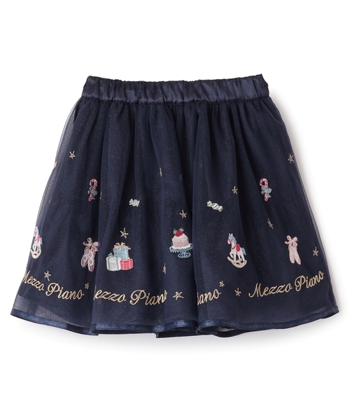 mezzo piano スカート くるみ割り人形刺しゅうチュールスカート キッズ