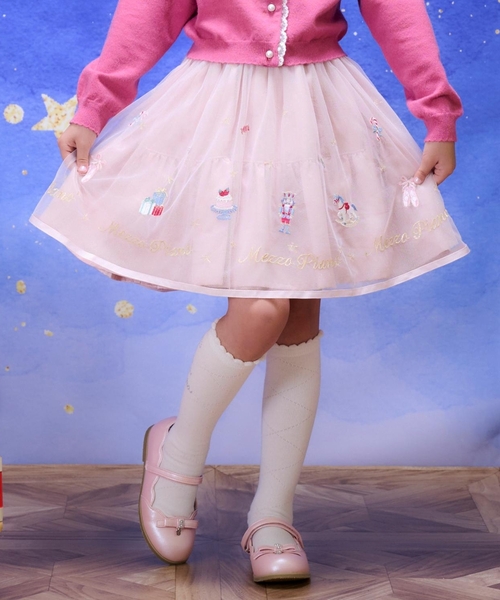 mezzo piano スカート くるみ割り人形刺しゅうチュールスカート キッズ