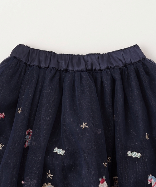 mezzo piano スカート くるみ割り人形刺しゅうチュールスカート キッズ