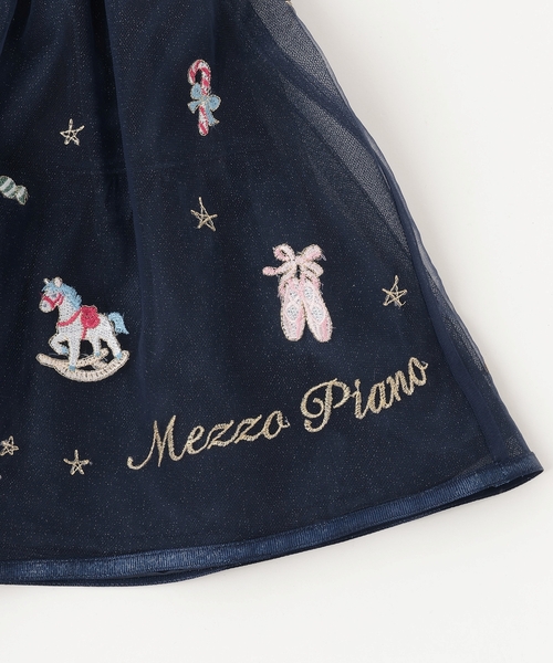 mezzo piano スカート くるみ割り人形刺しゅうチュールスカート キッズ