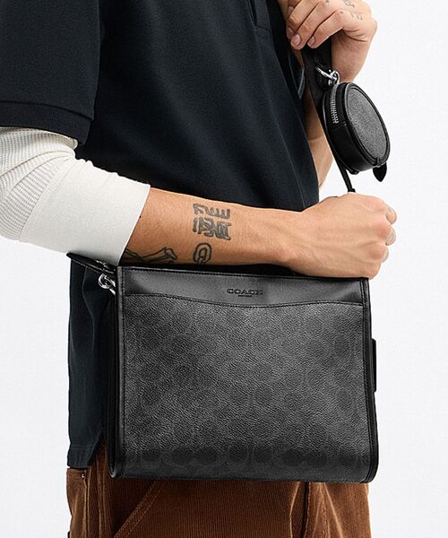 コーチ　COCAH ショルダーバッグ　シグネチャー柄　レザー　キャンパス　ダブル COACH ショルダーバッグ カメラバッグ ダブルジップ シグネチャー レザー