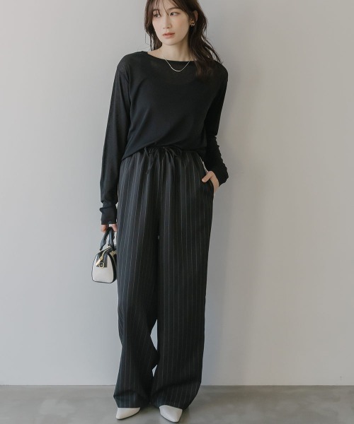 美品✨slattgir ブラックストライプ　パンツ　トールサイズ　15号　大きい slattgir（スラットジール） ワイドパンツ パンツ 高身長 ピン