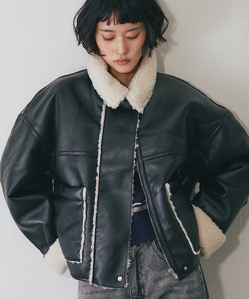 ムートンコート ボアコート フェイクレザー裏ボアボンディング