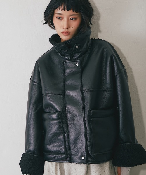 【美品】ウィニーロースト　ムートン ボア コート　USA製　80s　XL相当　黒 ムートンコート ボアコート フェイクレザー裏ボアボンディング