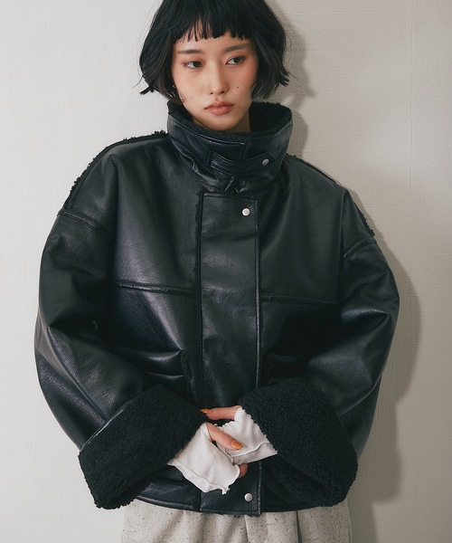 ムートンコート ボアコート フェイクレザー裏ボアボンディング