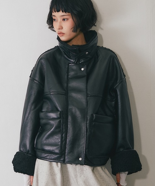 ムートンコート ボアコート フェイクレザー裏ボアボンディング