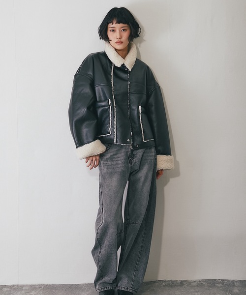 ムートンコート ボアコート フェイクレザー裏ボアボンディング