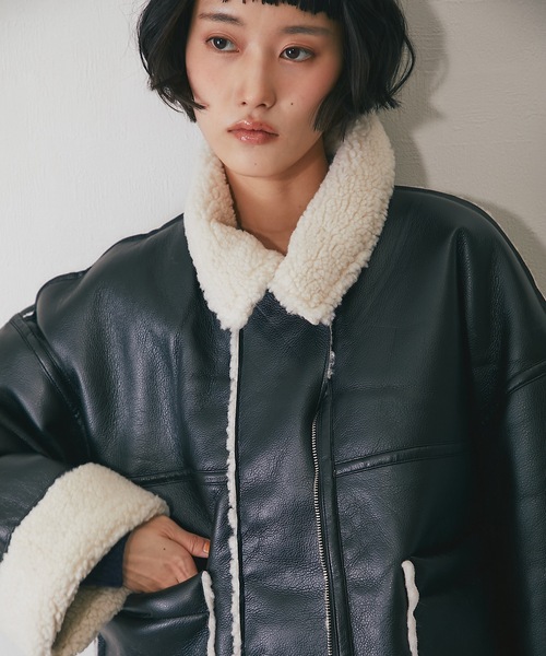 ムートンコート ボアコート フェイクレザー裏ボアボンディング