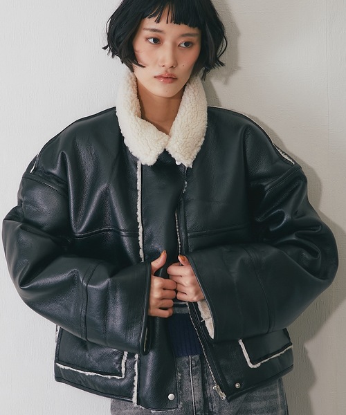 ムートンコート ボアコート フェイクレザー裏ボアボンディング