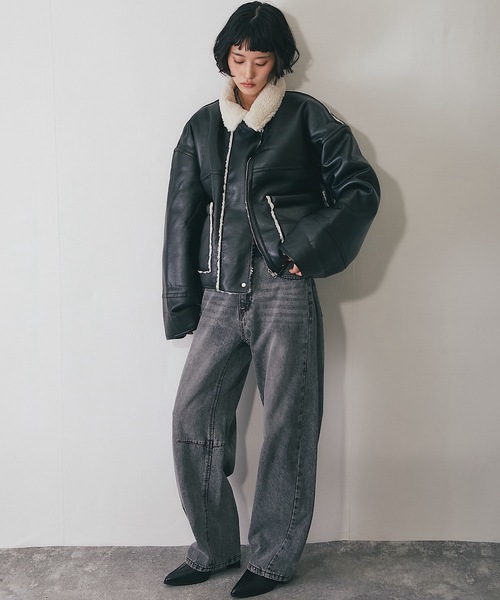 ムートンコート ボアコート フェイクレザー裏ボアボンディング