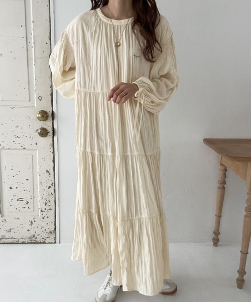 「LAUIR」 長袖ワンピース MEDIUM アイボリー レディース_画像2