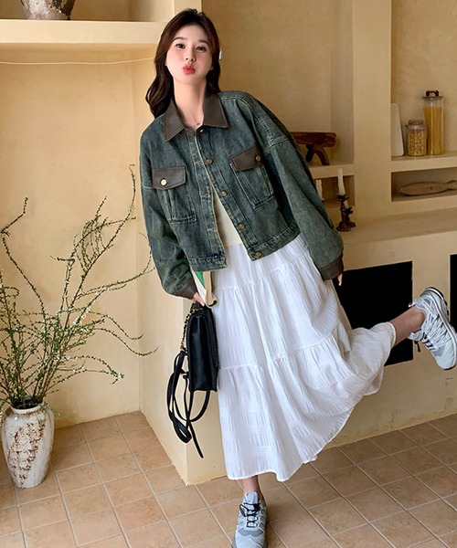 ＆soiree（アンドソワレ） デニムジャケット gジャン レザー切り替え