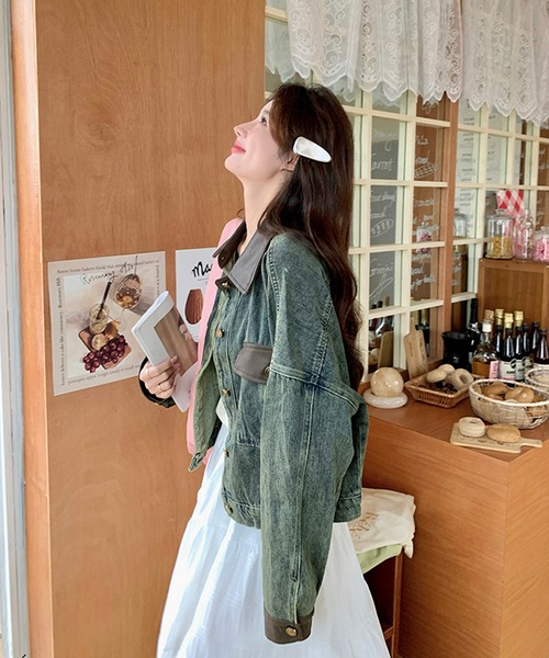 ＆soiree（アンドソワレ） デニムジャケット gジャン レザー切り替え