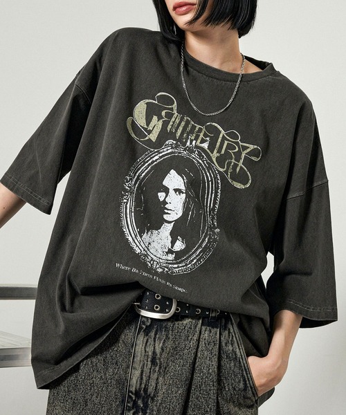 ASBESTOS 1984 プリントTシャツ ブラック Mサイズ tシャツ 「Alfred Alex」ヴィンテージライク ピグメント オーバー