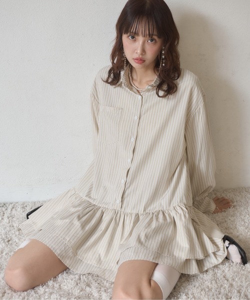 ANDMARY ストライプ 長袖ミニワンピース F Nadana ワンピース ストライプティアードミニワンピース : ZOZOTOWN